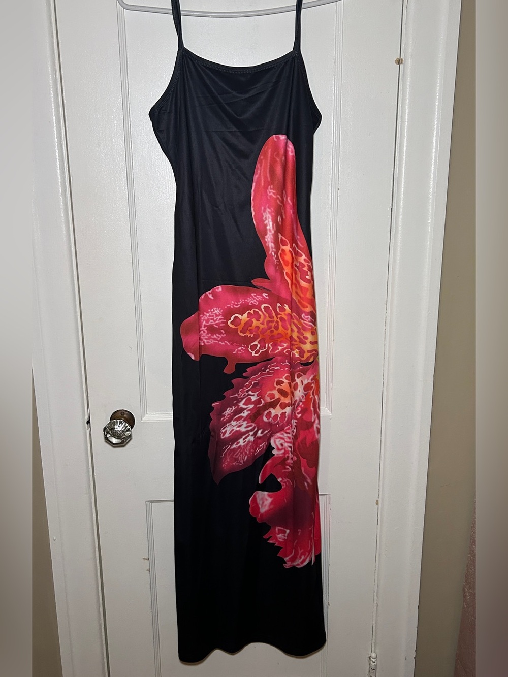 Women's Black Maxi Skirt with Pink & Orange Floral Print